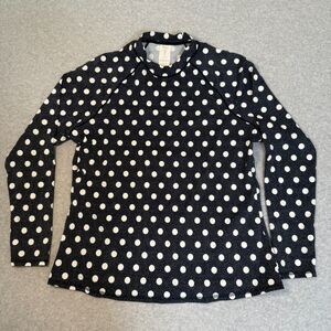 Boden Polka Dot Swim Top Athletic Stretch Long Sleeve Blue & White Size 16